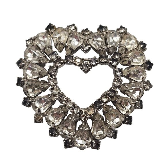 VTG Brooch Heart Shape Love Gift Sparkle Rhinestone SilverTone Romance Glam Stmt - Picture 1 of 9